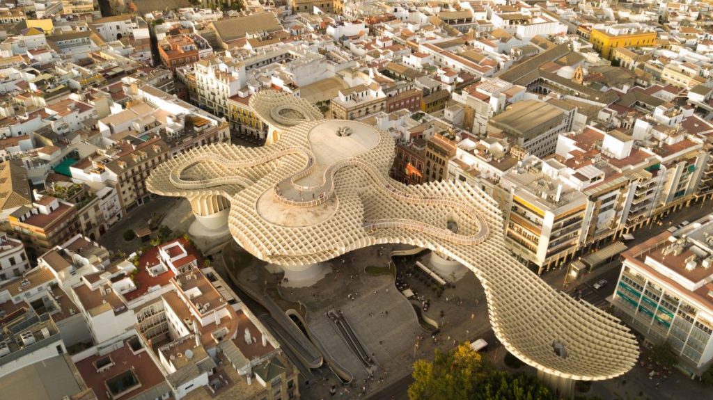 An aerial view of the Seville and the Metropol Parasol museum.