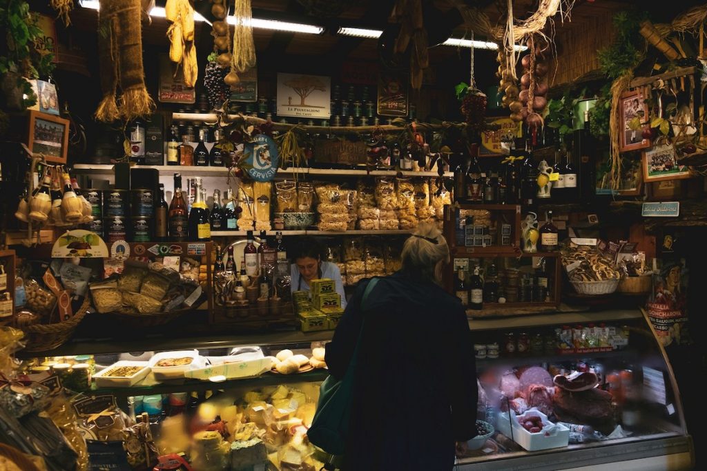 Food stall inside a market in Italy