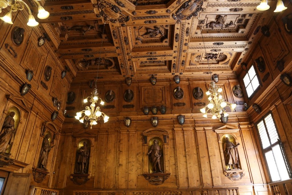 Inside the Anatomical Theatre, view of the cieling and light fixtures