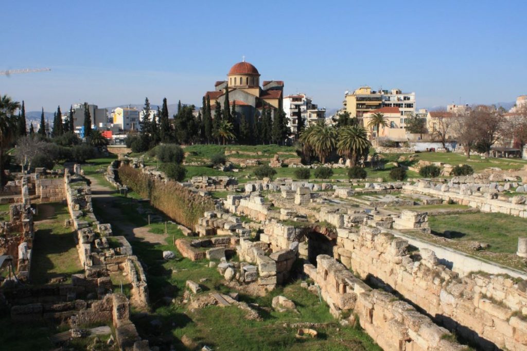 The cemetery of Kerameikos on a sunny day in Athens. 