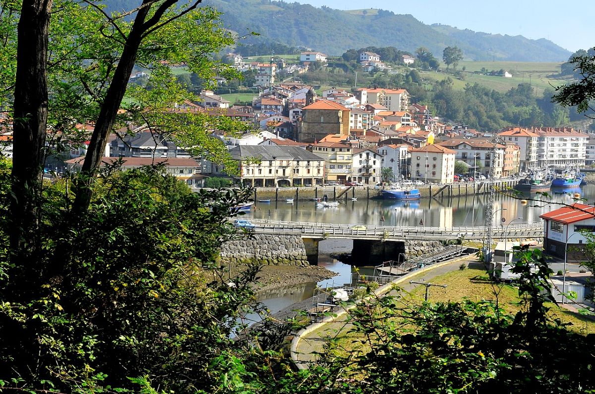 Landscape view of the river and bridge in Orio, Spain. 