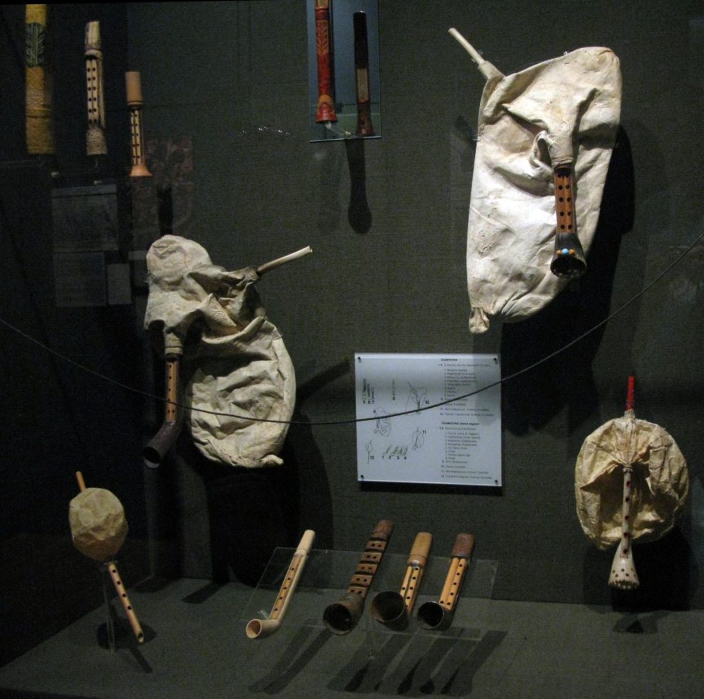 Ancient instruments on exhibit at the Museum of Greek Popular Instruments in Athens, Greece. 