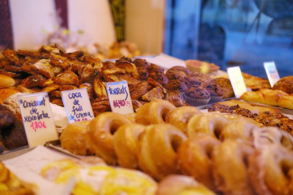 An array of pastries at a shop in Barcelona. 