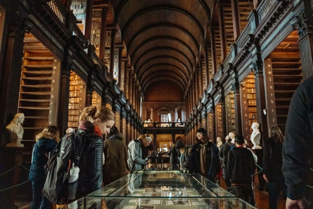 A woman looking at art in Dublin. 