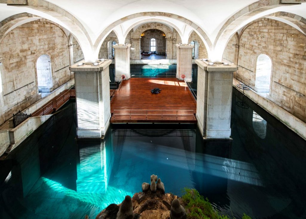 interior of large cistern area with viewing platform in the middle