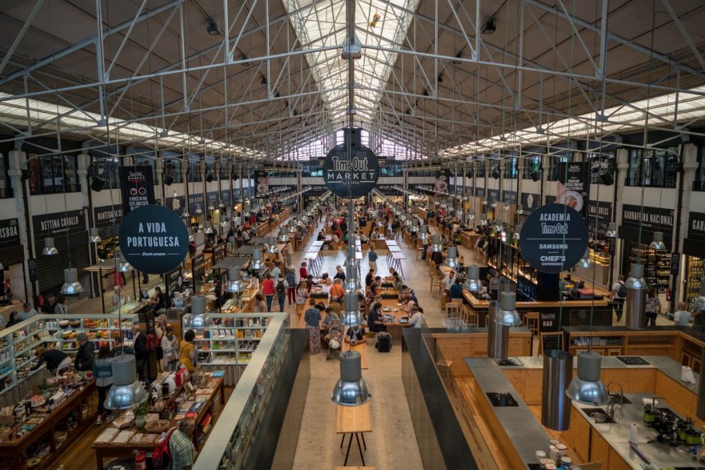 a large market filled with various stalls