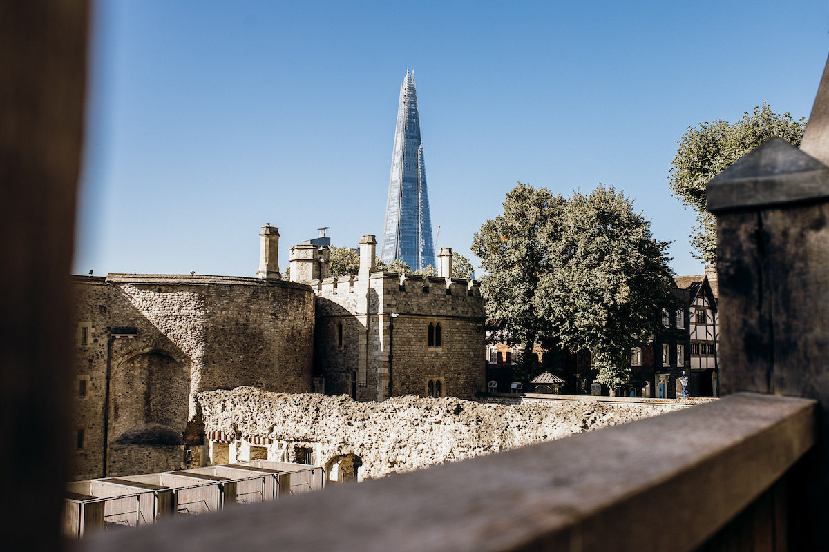 The Shard skyscrapper seen from the Tower of London