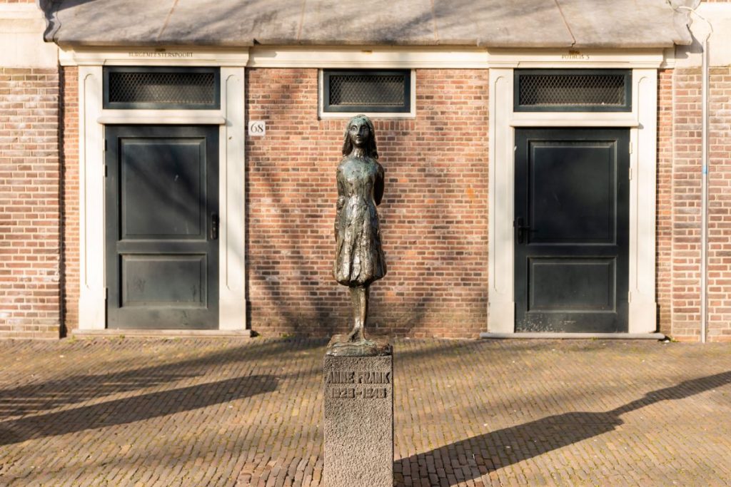 A statue of Anne Frank in Amsterdam.