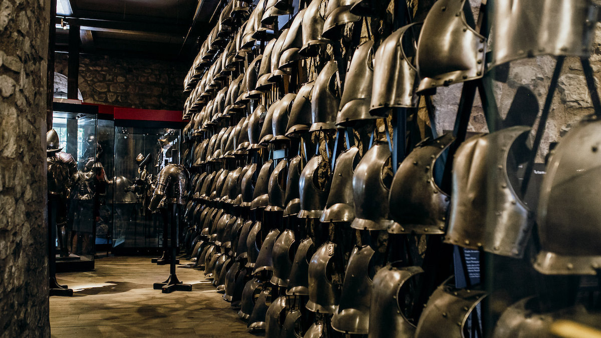 Pieces of armor inside the Tower of London