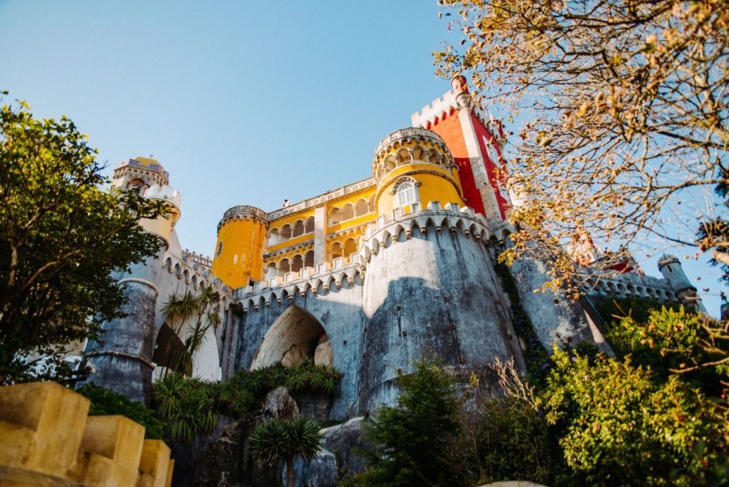 View of a hilltop Palace in Sintra. 