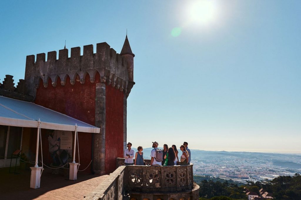 People standing at a panoramic view in Sintra. 