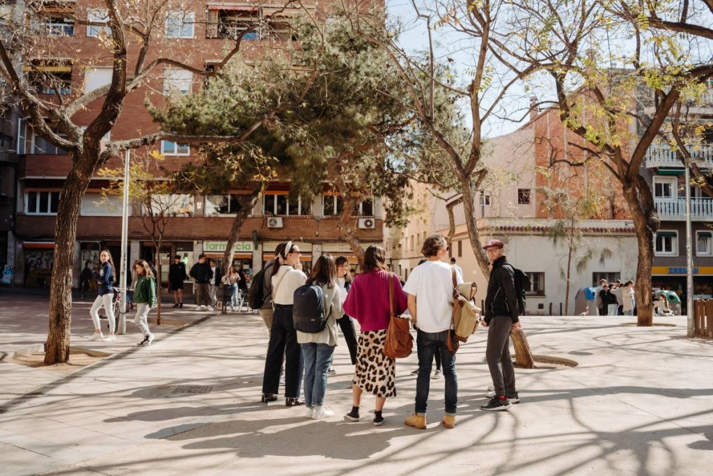 People in the Gracia neighborhood of Barcelona.